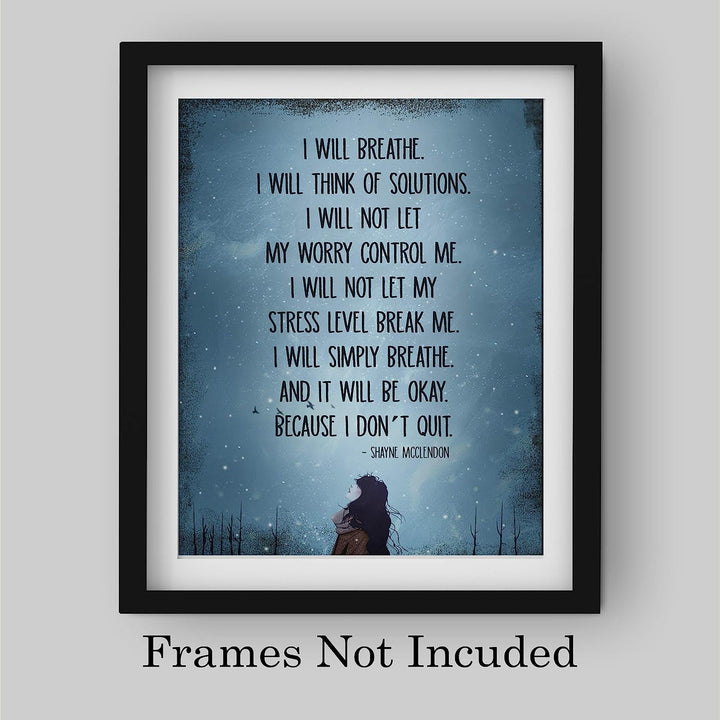 I Will Simply Breathe and It Will Be Okay Inspirational Quotes Wall Art-8 x 10" Modern Typographic Poster Print-Ready to Frame. Positive Home-Office-Dorm-Gym-Meditation Decor. Great Advice for All!