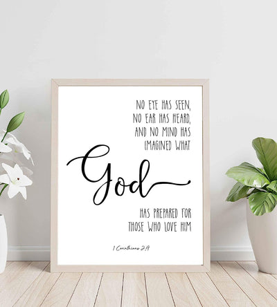 ?No Eye-Ear-Mind Has Imagined What God Has Prepared?- 1 Corinthians 2:9- Bible Verse Wall Art- 8x10" Modern Typographic Scripture Print-Ready to Frame. Home-Office-Church D?cor. Great Christian Gift!