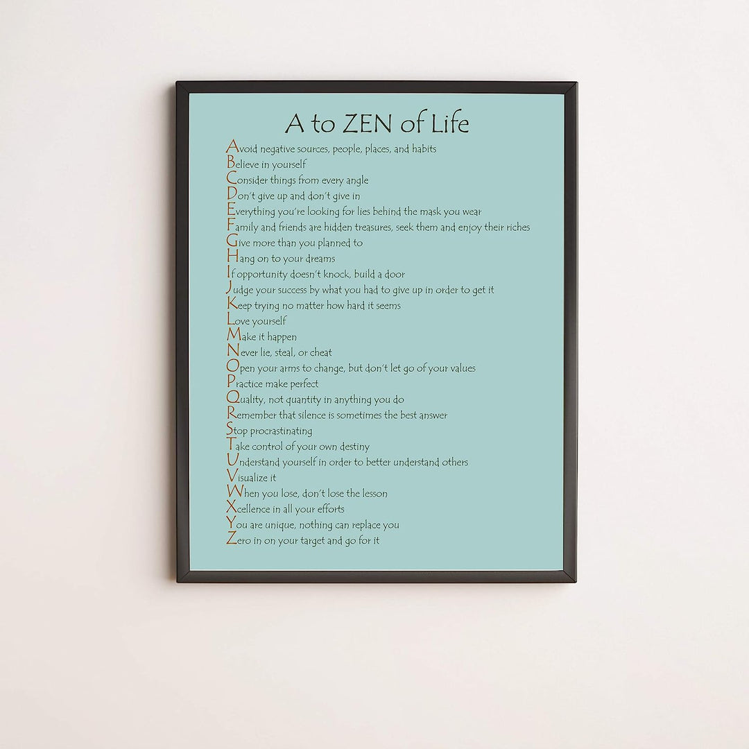A to Zen of Life Spiritual Wall Art Sign-11 x 14" Inspirational Typographic Poster Print-Ready to Frame. Positive Decor for Home-Office-Spa-Yoga-Meditation. Great Motivational Gift for Mindfulness!