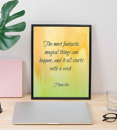 Magical Things Can Happen-All Starts With A Wish -Pinocchio Quotes Wall Art-8 x 10" Inspirational Typographic Print-Ready to Frame. Home-Office-Studio-Nursery-School Decor. Great for Disney Fans!