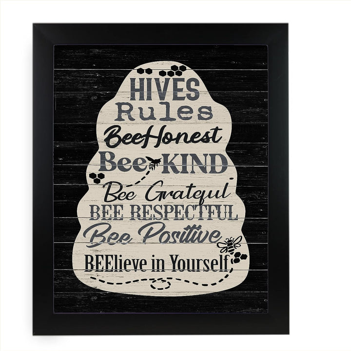 Hives Rules-Bee Honest, Kind- Inspirational Family Wall Sign- 11 x 14" Rustic Bee Hive Wall Art Print -Ready to Frame. Country-Farmhouse Decor for Home-Cabin-Lodge. Great Reminders &amp; Life Lessons!