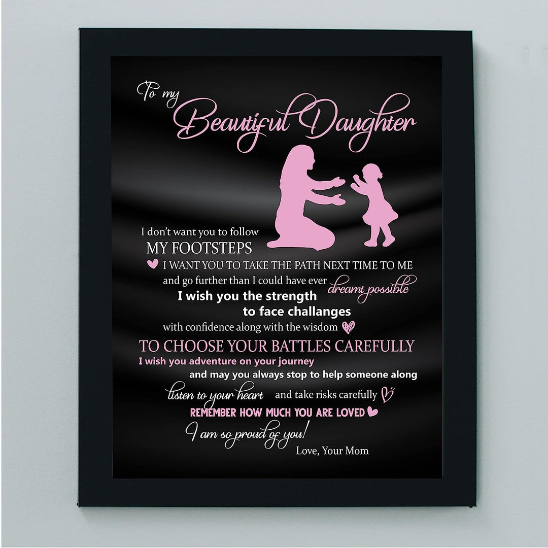 To My Beautiful Daughter -You Are Loved Inspirational Family Wall Art -8 x 10" Rustic Mom &amp; Daughter Silhouette Print -Ready to Frame. Home-Bedroom Decor. Loving, Keepsake Gift for All Daughters!