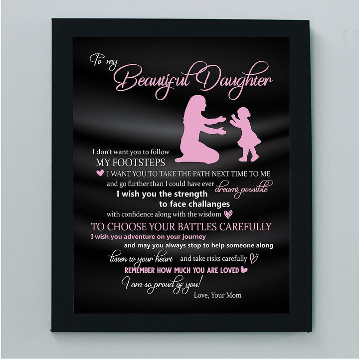 To My Beautiful Daughter -You Are Loved Inspirational Family Wall Art -8 x 10" Rustic Mom &amp; Daughter Silhouette Print -Ready to Frame. Home-Bedroom Decor. Loving, Keepsake Gift for All Daughters!