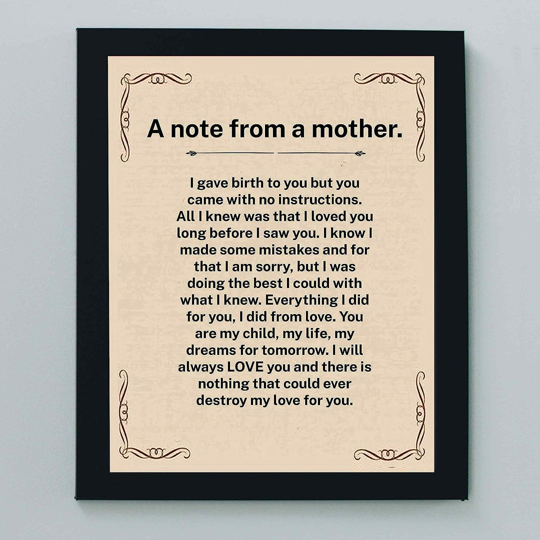 A Note From A Mother Inspirational Wall Art Sign -8x10" Vintage Typographic Poster Print-Ready to Frame. Perfect Loving Decor for Home-Nursery-Office-Clinic. Heartfelt Keepsake for All Moms!