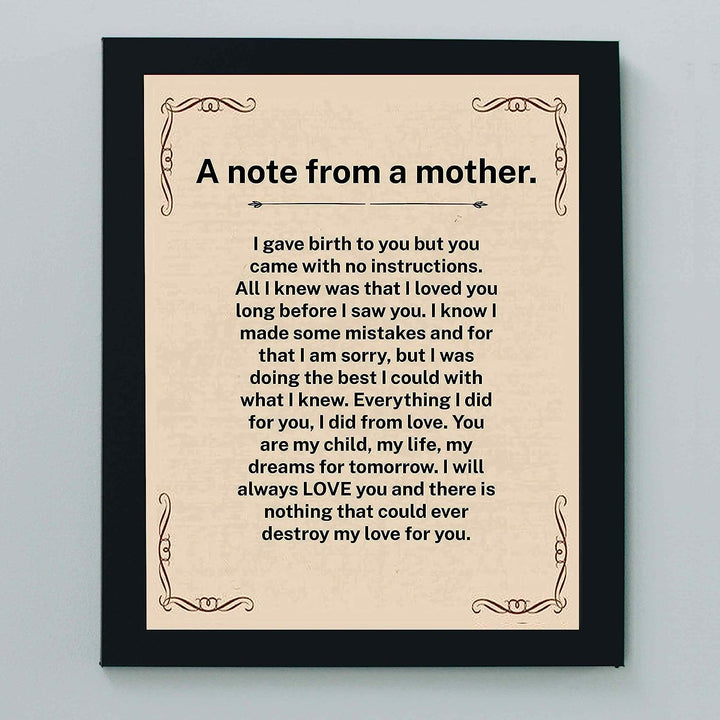 A Note From A Mother Inspirational Wall Art Sign -8x10" Vintage Typographic Poster Print-Ready to Frame. Perfect Loving Decor for Home-Nursery-Office-Clinic. Heartfelt Keepsake for All Moms!
