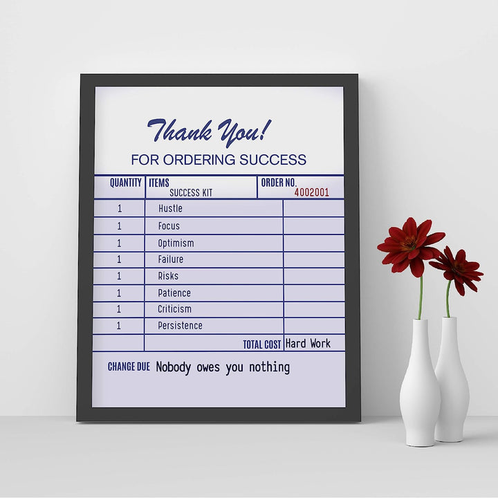 Thank You For Ordering Success Funny Motivational Wall Art Decor -8 x 10" Humorous Receipt Design Print-Ready to Frame. Inspirational Home-Office-School-Dorm Decor. Fun Gift to Encourage Success!