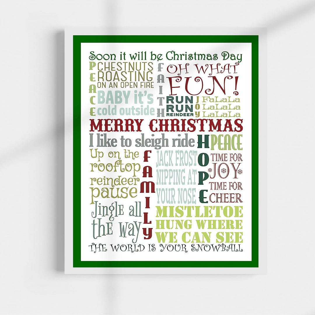 Soon It Will Be Christmas Day Christmas Songs Wall Art -11 x 14" Holiday Music Poster Print -Ready to Frame. Typographic Sign for Home-Welcome-Kitchen-Farmhouse Decor. Display Your Holiday Joy!