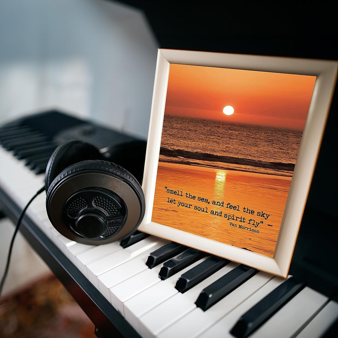 Smell the Sea and Feel the Sky-Van Morrison Song Lyrics -Beach Sunset Photo -8 x 10" Rock Music Wall Art Print -Ready to Frame. Home-Studio-Bar-Cave-Ocean Themed Decor. Great Gift for Fans!