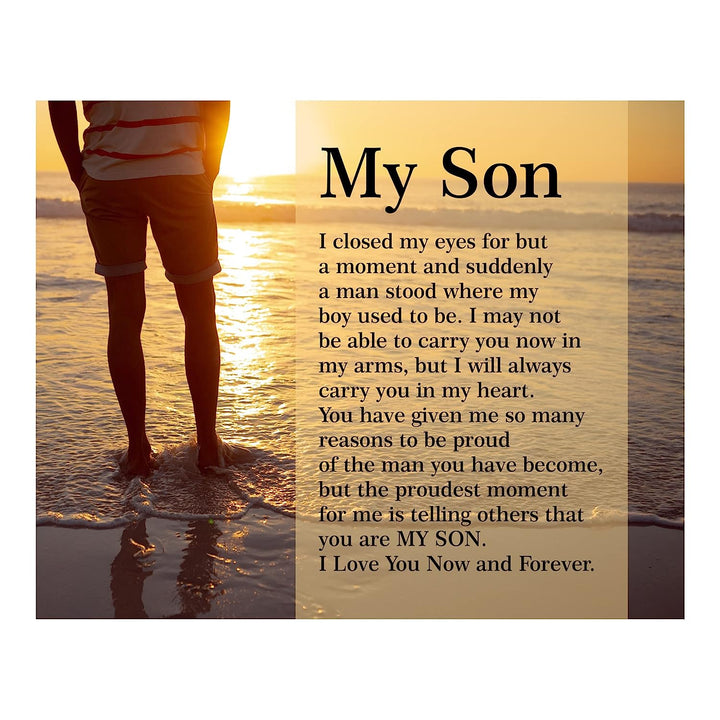 My Son-Love You Now &amp; Forever Inspirational Family Wall Art -10 x 8" Modern Typographic Beach Sunset Print-Ready to Frame. Loving, Heartfelt Message for All Sons. Great Wedding-Graduation Gift!