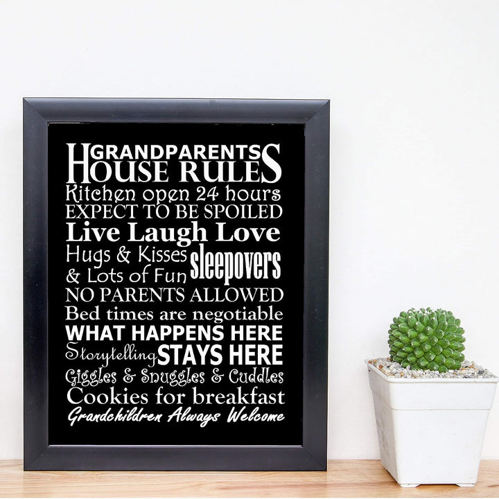Grandparents-House Rules Family Wall Art -8 x 10" Funny Typographic Poster Print-Ready to Frame. Inspirational Home-Kitchen-Farmhouse Decor. Great Welcome Sign! Perfect Gift for Grandma &amp; Grandpa!