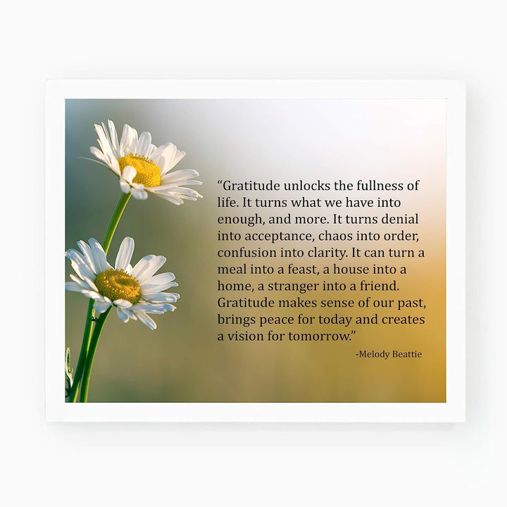 Gratitude Unlocks the Fullness of Life Inspirational Wall Art-10x8" Floral Poster Print-Ready to Frame. Quote By Melody Beattie. Motivational Home-Office-School-Library Decor. Great Advice for All!