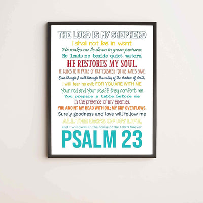 Psalm 23-The Lord Is My Shepherd Bible Verse Wall Art -11 x 14" Inspirational Scripture Wall Print- Ready to Frame. Religious Home-Office-Sunday School-Church Decor. Great Christian Gift of Faith!