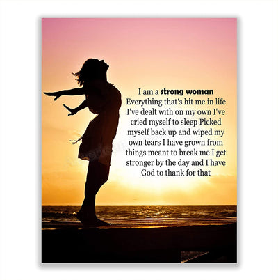 I Am A Strong Woman-I Have God To Thank For That Inspirational Quotes Art Print-8 x 10" Fierce Motivational Wall Sign-Ready to Frame. Ideal Home-Office-Dorm-School Decor. Great Gift of Motivation!