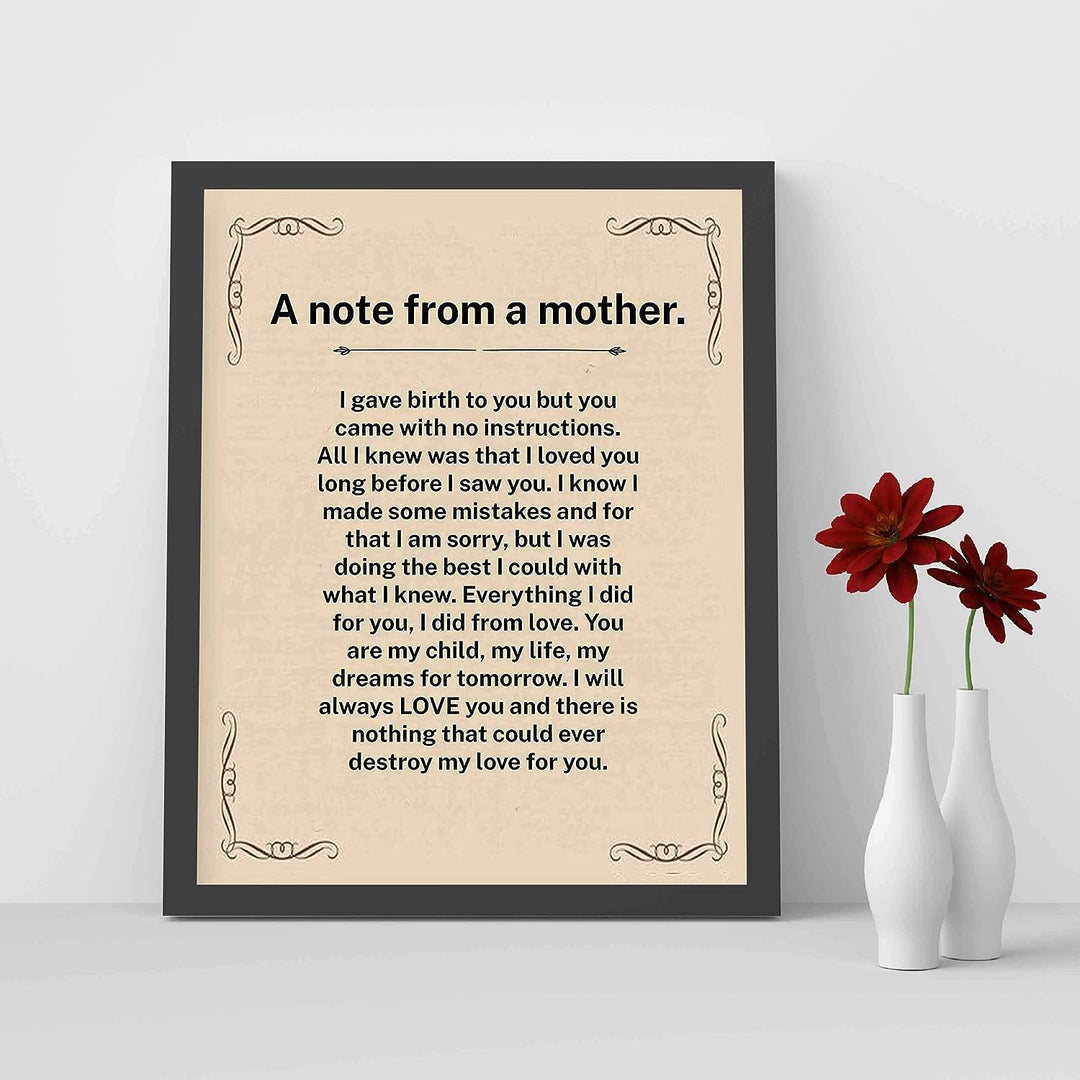 A Note From A Mother Inspirational Wall Art Sign -8x10" Vintage Typographic Poster Print-Ready to Frame. Perfect Loving Decor for Home-Nursery-Office-Clinic. Heartfelt Keepsake for All Moms!