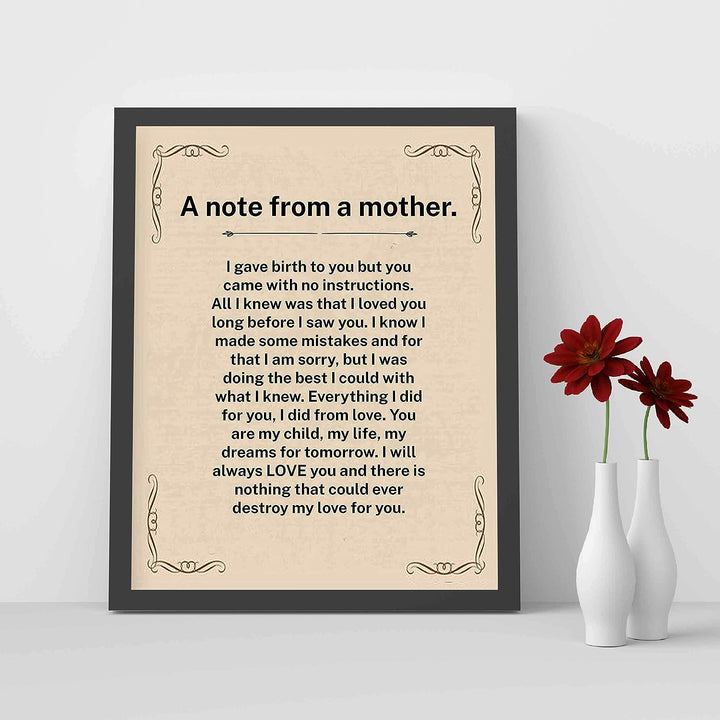 A Note From A Mother Inspirational Wall Art Sign -8x10" Vintage Typographic Poster Print-Ready to Frame. Perfect Loving Decor for Home-Nursery-Office-Clinic. Heartfelt Keepsake for All Moms!