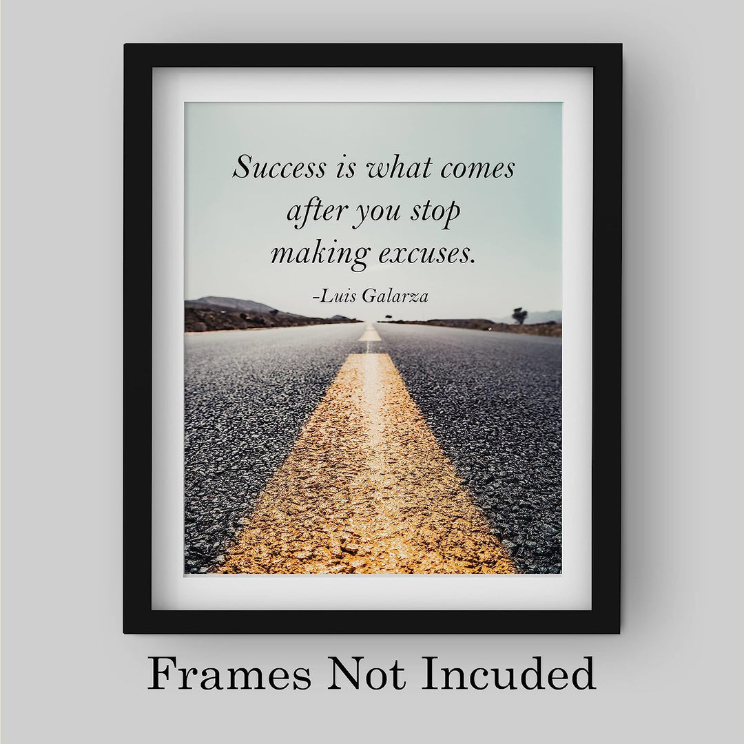 Success Comes After You Stop Making Excuses Motivational Wall Decor-8 x 10" Typographic Highway Photo Print -Ready to Frame. Inspirational Home-Office-Work-Gym Decor. Great Gift of Motivation!