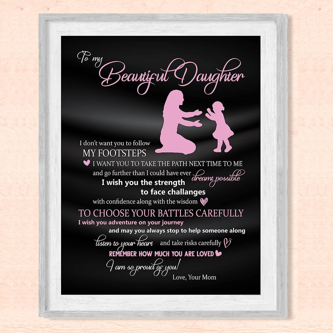 To My Beautiful Daughter -You Are Loved Inspirational Family Wall Art -8 x 10" Rustic Mom &amp; Daughter Silhouette Print -Ready to Frame. Home-Bedroom Decor. Loving, Keepsake Gift for All Daughters!