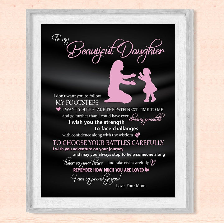 To My Beautiful Daughter -You Are Loved Inspirational Family Wall Art -8 x 10" Rustic Mom &amp; Daughter Silhouette Print -Ready to Frame. Home-Bedroom Decor. Loving, Keepsake Gift for All Daughters!