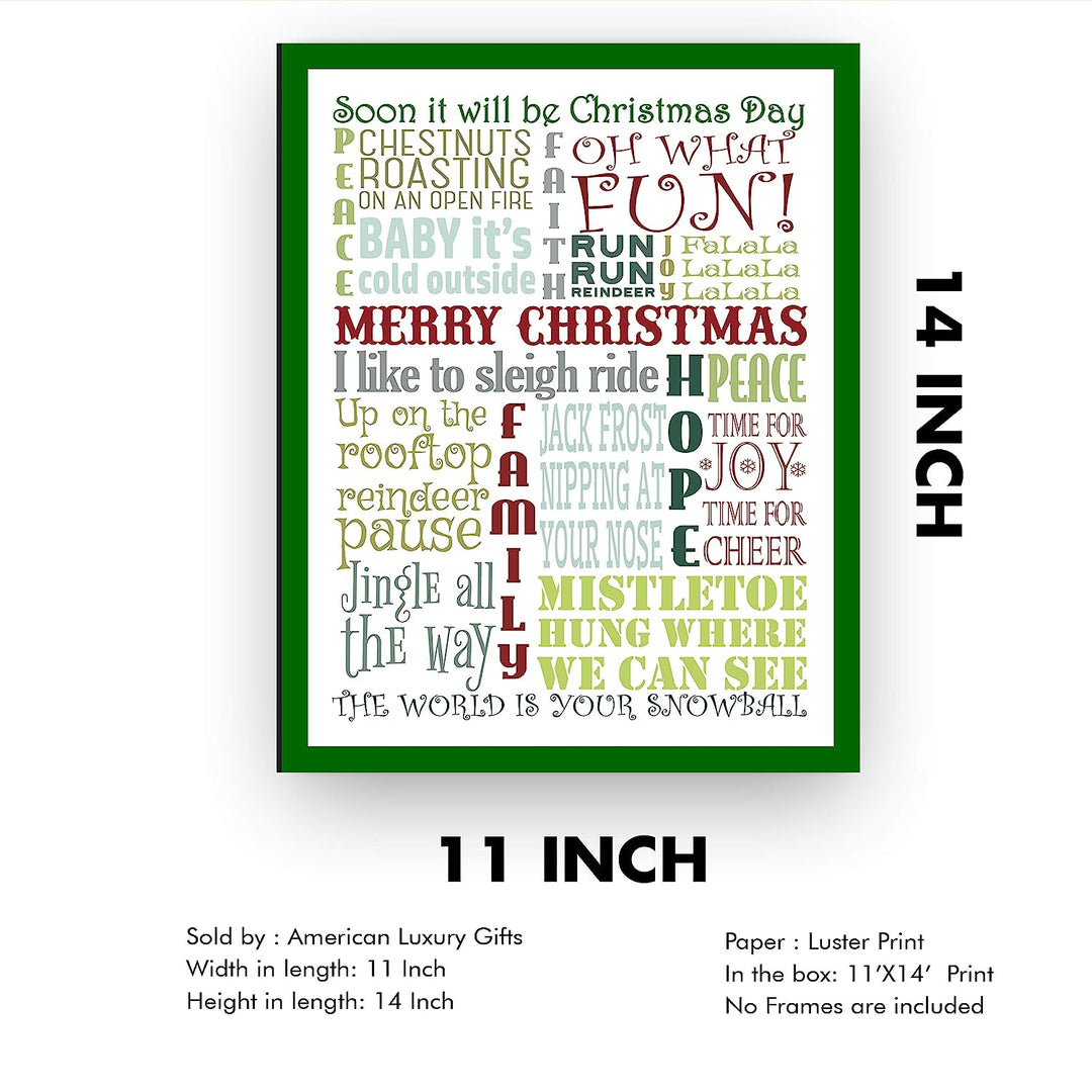 Soon It Will Be Christmas Day Christmas Songs Wall Art -11 x 14" Holiday Music Poster Print -Ready to Frame. Typographic Sign for Home-Welcome-Kitchen-Farmhouse Decor. Display Your Holiday Joy!