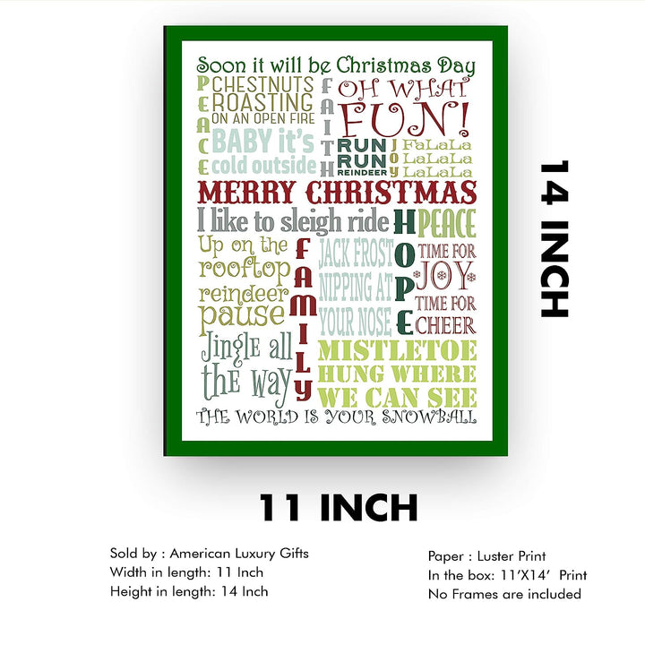 Soon It Will Be Christmas Day Christmas Songs Wall Art -11 x 14" Holiday Music Poster Print -Ready to Frame. Typographic Sign for Home-Welcome-Kitchen-Farmhouse Decor. Display Your Holiday Joy!