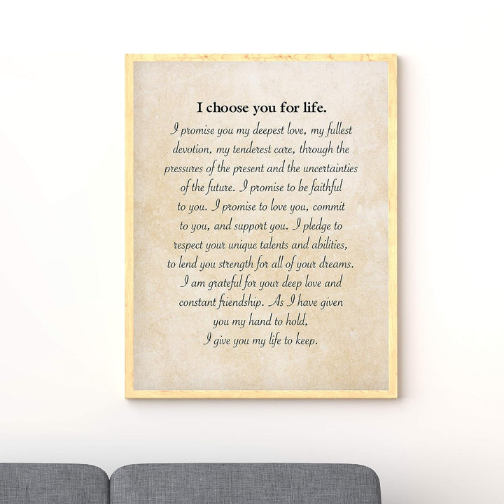 I Choose You for Life-Inspirational Wall Art -11 x 14" Love &amp; Marriage Print w/Replica Parchment Design-Ready to Frame. Perfect for Spouse-Life Partners. Great Engagement-Wedding-Anniversary Gift!