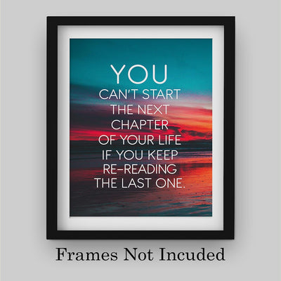 You Can't Start the Next Chapter In Life Motivational Quotes Wall Art -8 x 10" Beach Sunset Poster Print-Ready to Frame. Inspirational Home-Office-School-Dorm-Study Decor. Great Gift of Motivation!