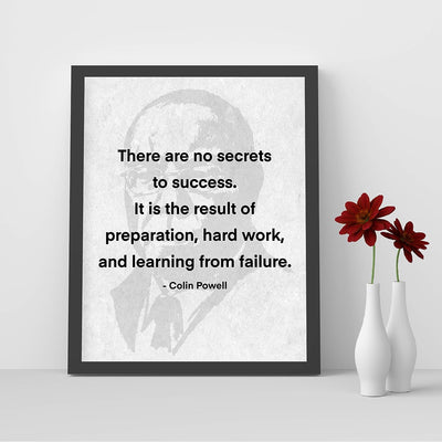 Colin Powell-"There Are No Secrets to Success"-Motivational Quotes Wall Art -8 x 10" Political Silhouette Print-Ready to Frame. Home-Office-School-Library Decor. Great Gift for History Fans!