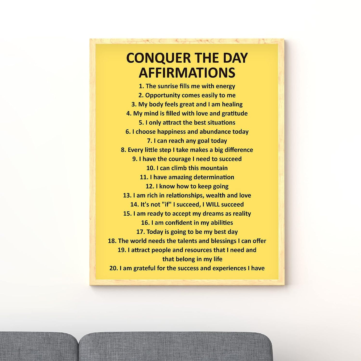 Conquer the Day Affirmations- Motivational Quotes Wall Art -11 x 14" Modern Inspirational Poster Print -Ready to Frame. Yellow Typography Decor for Home-Office-Classroom. Great Gift of Motivation!