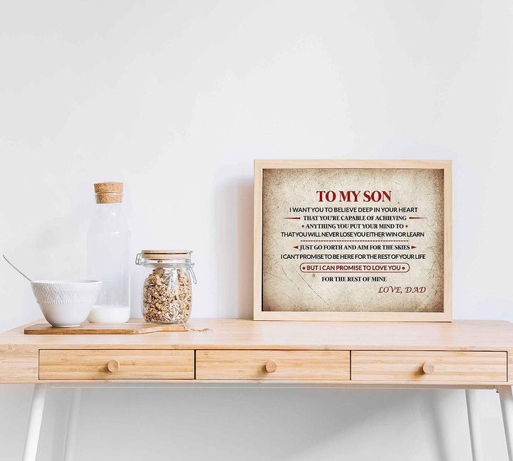 To My Son-Love Dad Inspirational Family Wall Art -10x8" Modern Typographic Print w/Distressed Parchment Design-Ready to Frame. Loving Message From Father to Son. Perfect Wedding-Graduation Gift!