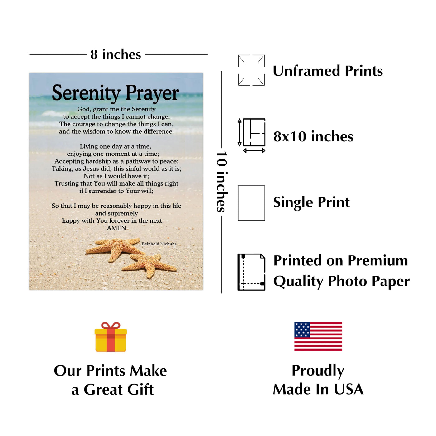 Serenity Prayer Wall Art – Christian Wall Decor with Starfish Scripture, Bible Verse Inspirational Wall Art Print for Living Room, Office, Church, or Beach House