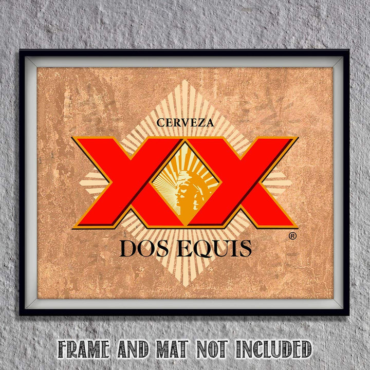 Dos Equis XX Beer- Logo Poster Print- 10 x 8" Wall Decor Print-Ready To Frame. Mexican Cerveza Sign Replica Print. Perfect Decor for Man Cave-Bar-Game Room-Garage-Dorm. Great Gift Idea!