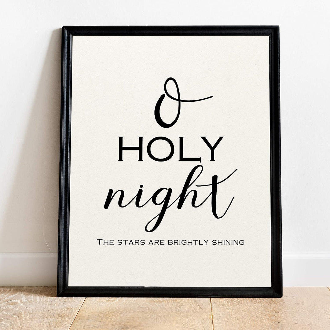 O Holy Night-The Stars Are Brightly Shining Christmas Song Art Decor -11 x 14" Christian Holiday Wall Print -Ready to Frame. Typographic Home-Welcome-Kitchen-Farmhouse Decor. Merry Gift of Faith!