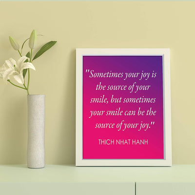 Your Smile Can Be the Source of Your Joy -Thich Nhat Hanh Mindfulness Quotes -8 x 10" Spiritual Wall Art Print-Ready to Frame. Home-Office-Studio-Meditation-Zen Decor. Great Life Lesson-Smile!