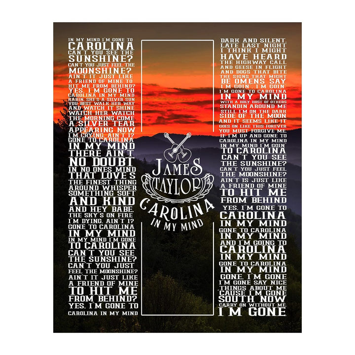 James Taylor-"Carolina In My Mind"-Greatest Hits Wall Sign-11 x 14" Song Art Poster Print-Ready to Frame. Classic Decor for Home-Studio-Bar-Dorm-Cave. Great Gift for All Folk Rock-Country Music Fans!
