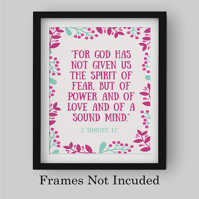 For God Has Not Given Us the Spirit of Fear?-2 Timothy 1:7-Bible Verse Wall Art-8 x 10 Abstract Floral Scripture Print-Ready to Frame. Inspirational Home-Office-Church Decor. Great Christian Gift!