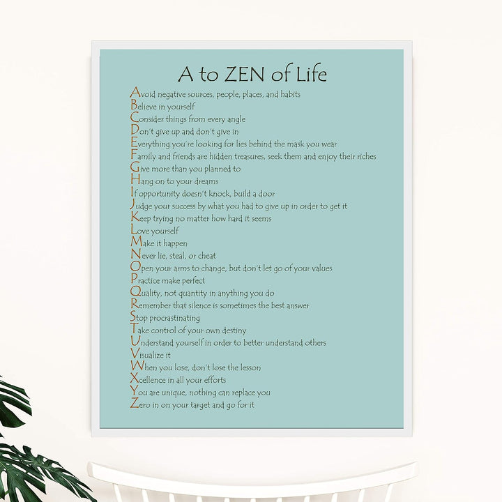 A to Zen of Life Spiritual Wall Art Sign-11 x 14" Inspirational Typographic Poster Print-Ready to Frame. Positive Decor for Home-Office-Spa-Yoga-Meditation. Great Motivational Gift for Mindfulness!