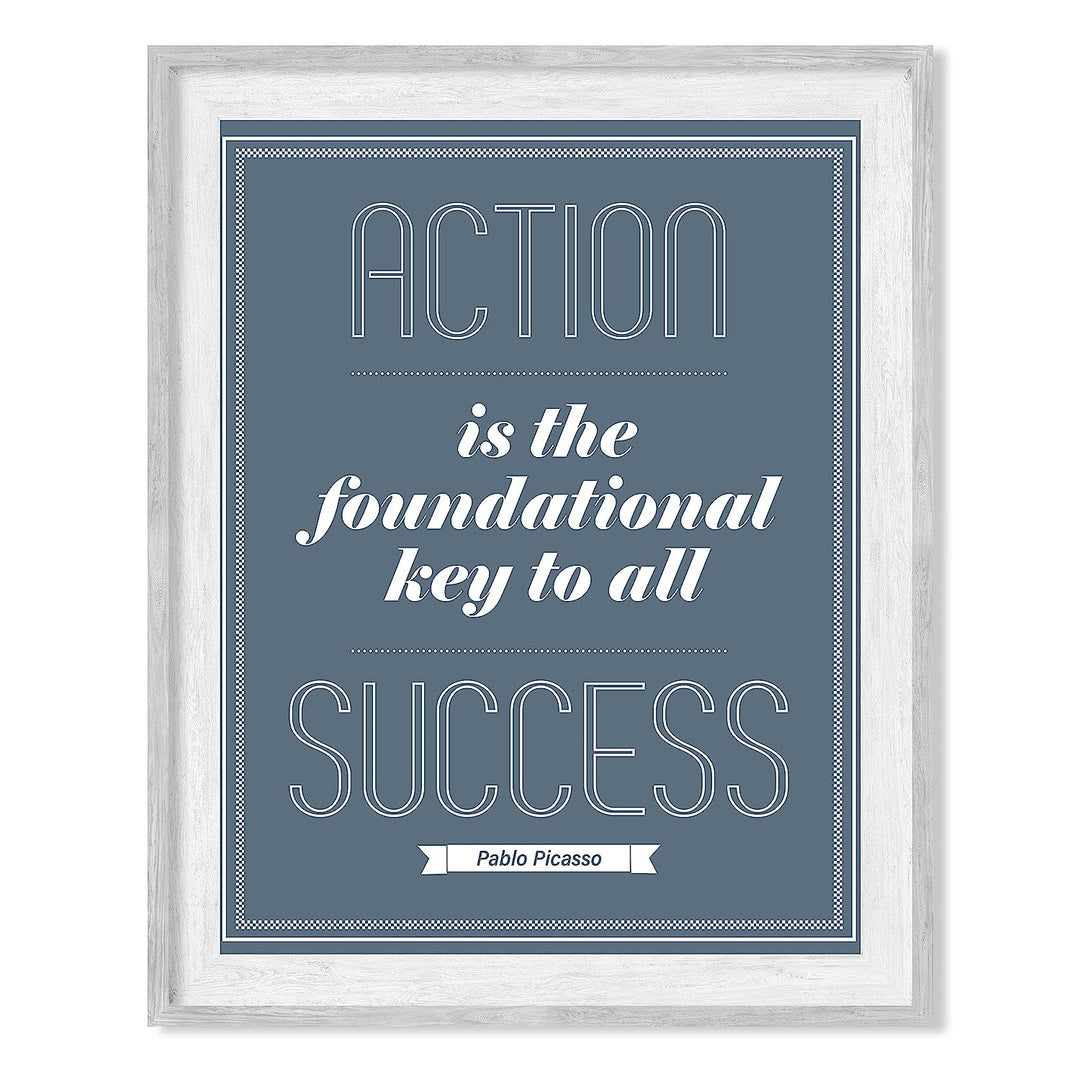 Pablo Picasso Quotes-"Action Is the Foundational Key to All Success" Motivational Wall Art-8 x 10" Modern Typographic Print-Ready to Frame. Inspirational Decor for Home-Office-Work-Gym-School Decor!