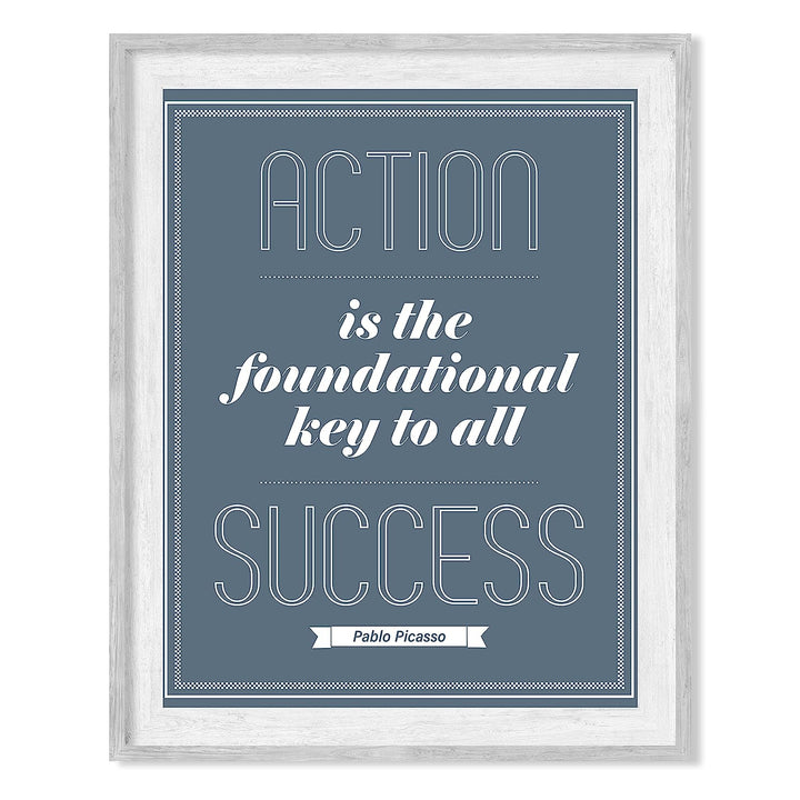 Pablo Picasso Quotes-"Action Is the Foundational Key to All Success" Motivational Wall Art-8 x 10" Modern Typographic Print-Ready to Frame. Inspirational Decor for Home-Office-Work-Gym-School Decor!