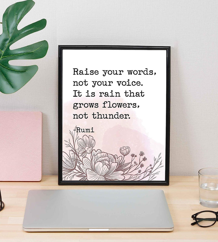 Raise Your Words-Not Your Voice-Rumi Inspirational Quotes Wall Art -8 x 10" Rustic Poster Print-Ready to Frame. Positive Sign for Home-Office-Dorm-Spiritual Decor. Perfect Reminder for Patience!