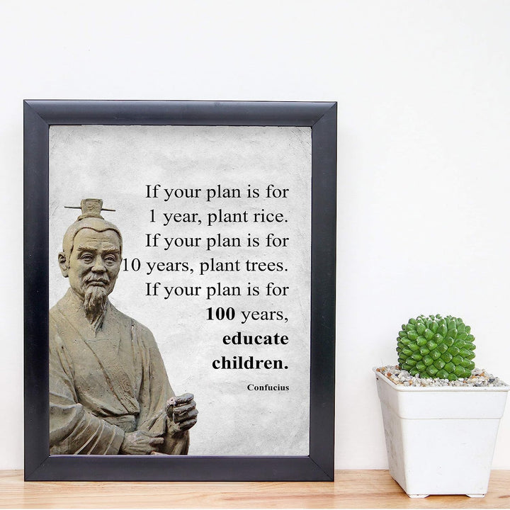 If Your Plan Is For 100 Years-Educate Children Confucius Quotes Wall Art -8 x 10" Motivational Poster Print-Ready to Frame. Inspirational Home-Office-School-Study Decor. Great Gift of Motivation!