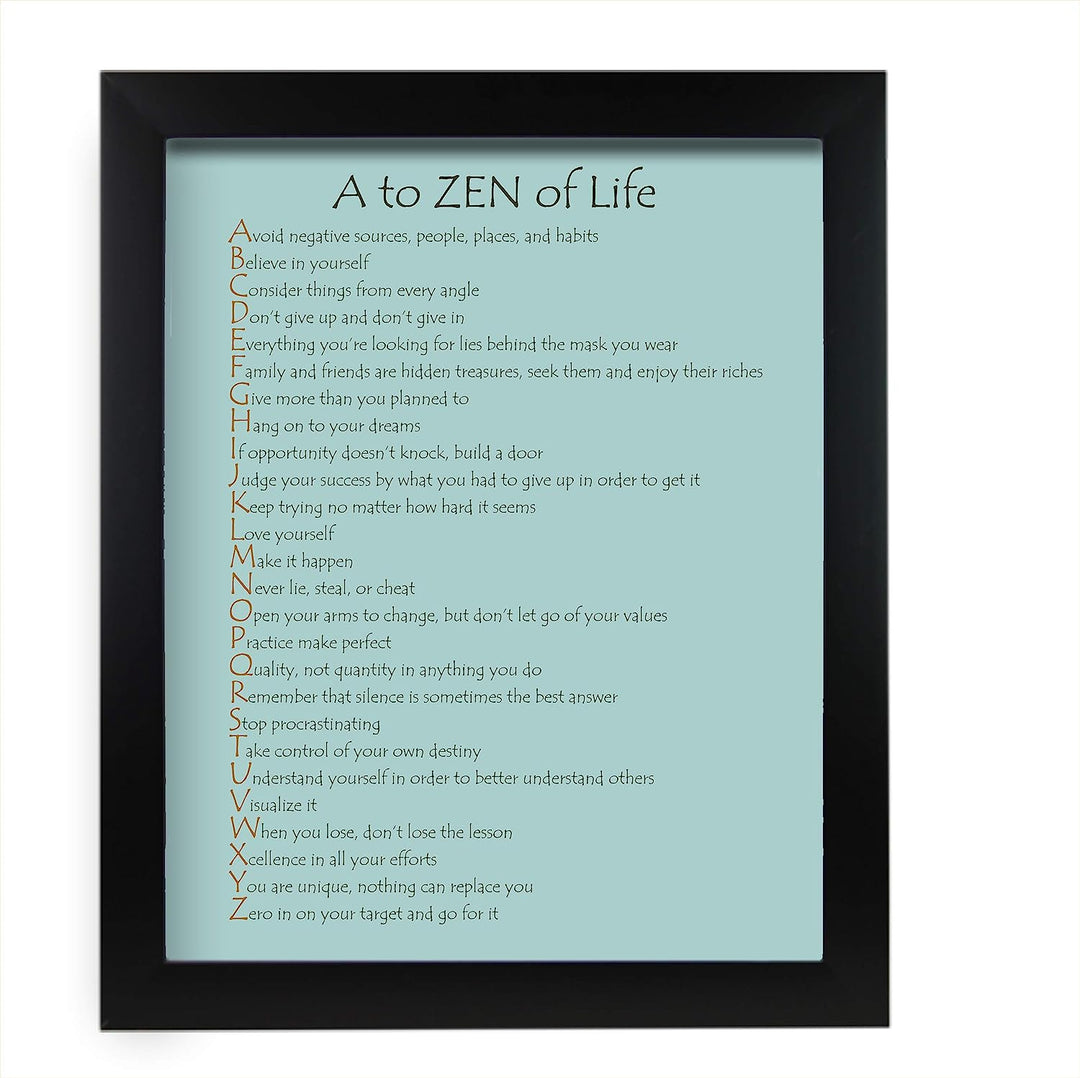 A to Zen of Life Spiritual Wall Art Sign-11 x 14" Inspirational Typographic Poster Print-Ready to Frame. Positive Decor for Home-Office-Spa-Yoga-Meditation. Great Motivational Gift for Mindfulness!
