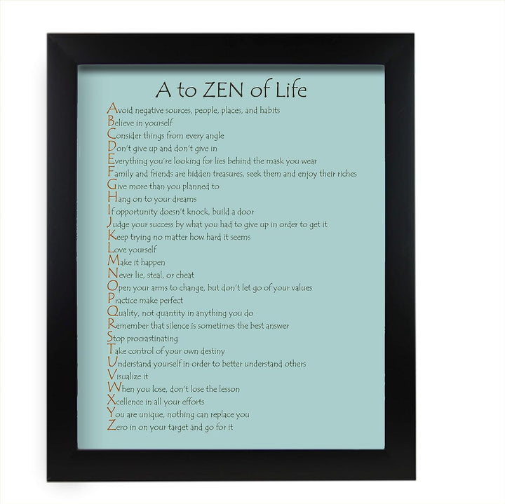 A to Zen of Life Spiritual Wall Art Sign-11 x 14" Inspirational Typographic Poster Print-Ready to Frame. Positive Decor for Home-Office-Spa-Yoga-Meditation. Great Motivational Gift for Mindfulness!