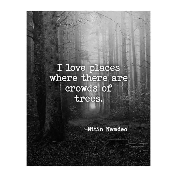 Love Places Where There Are Crowds of Trees-Inspirational Quotes Wall Art -8x10" Forest w/Trees Black &amp; White Photo Print-Ready to Frame. Home-Office-School-Nature Decor. Reminder to Get Outdoors!