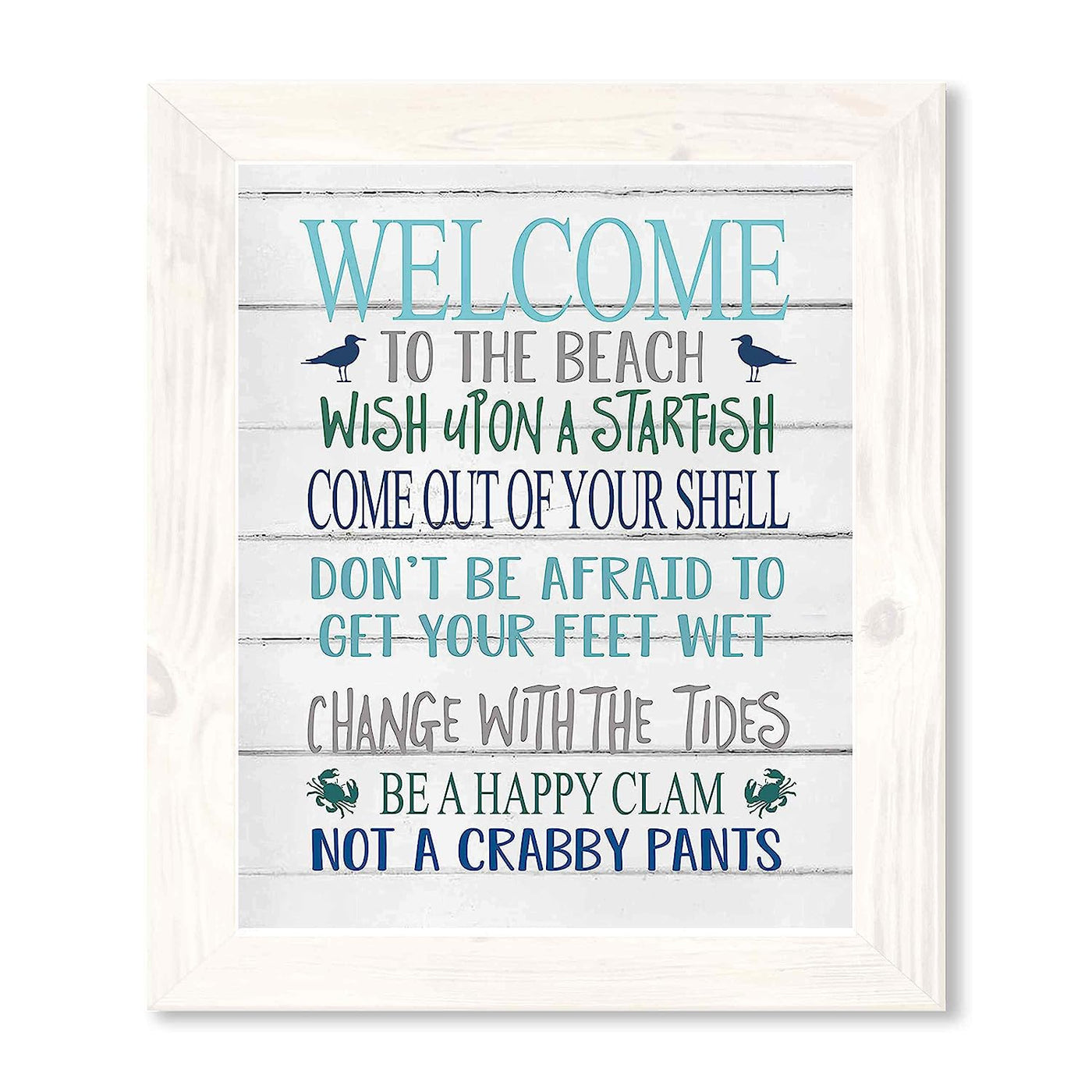 Welcome to the Beach Inspirational Beach-Ocean Themed Sign-11 x 14" Wall Art Print-Ready to Frame. Rustic Distressed Wood Design. Perfect Home-Beach House-Nautical Decor! Printed on Paper-Not Wood.