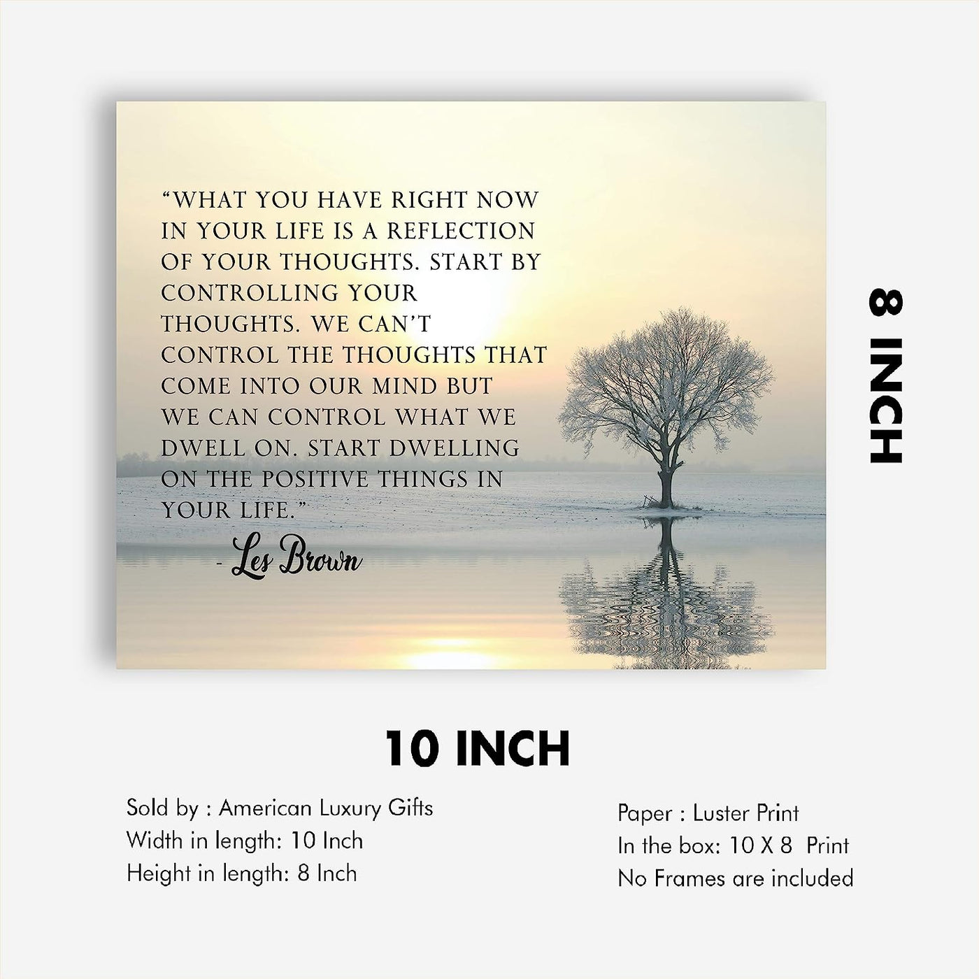 Les Brown Quotes-"What You Have-A Reflection of Your Thoughts" Inspirational Wall Sign -10 x 8" Motivational Wall Art Print w/Winter Tree Image-Ready to Frame. Positive Home-Office-School-Dorm Decor!