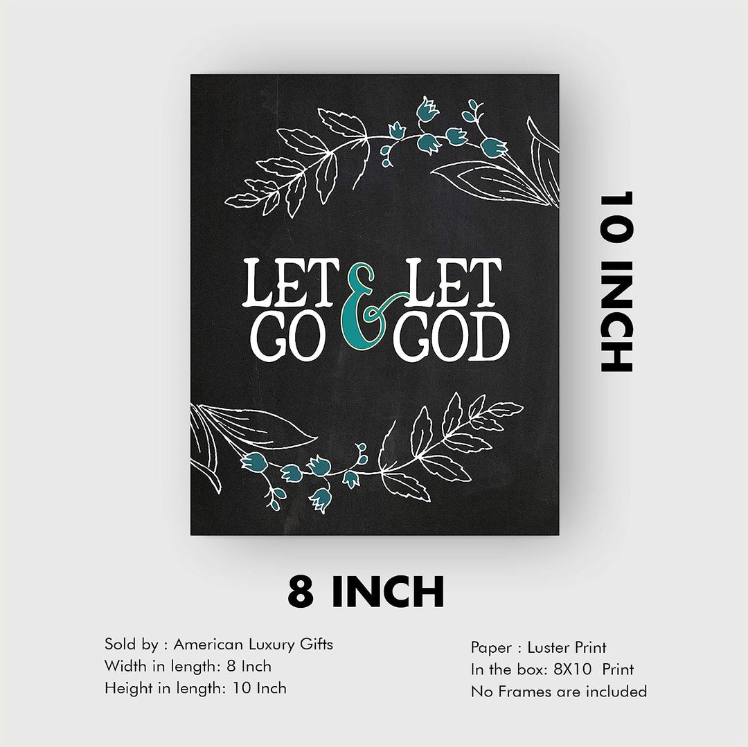 Let Go &amp; Let God Inspirational Quotes Wall Art-8x10" Floral Christian Poster Print-Ready to Frame. Modern Typographic Design. Positive Home-Office-Church Decor. Great Religious Gift! Have Faith!