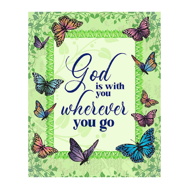 ?God Is With You Wherever You Go" Inspirational Quotes Wall Art-8 x 10" Abstract Floral Poster Print w/Butterflies-Ready to Frame. Christian Decor for Home-Office-Church. God Is Always There!