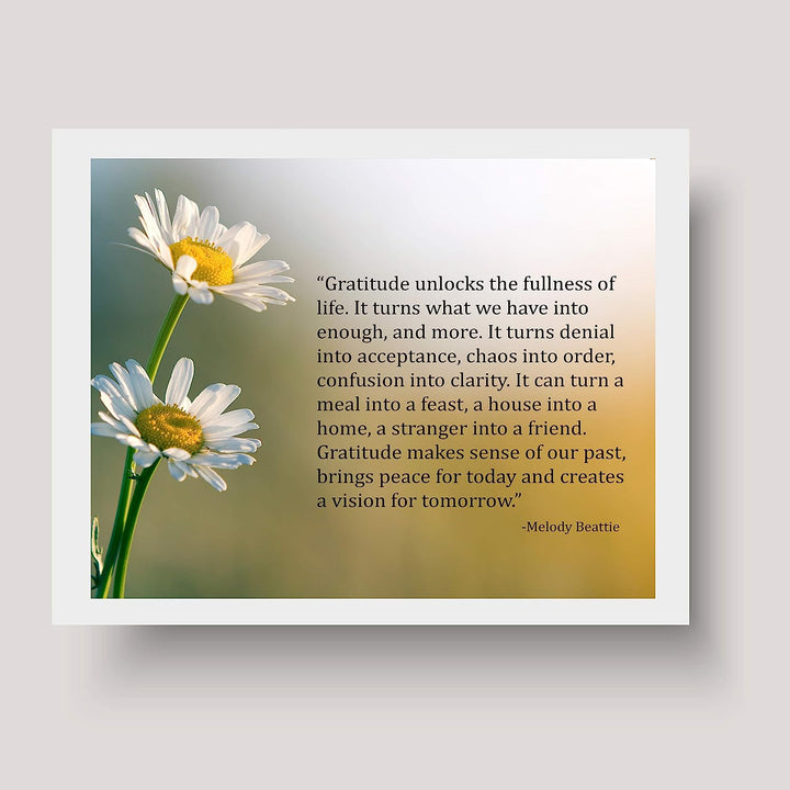 Gratitude Unlocks the Fullness of Life Inspirational Wall Art-10x8" Floral Poster Print-Ready to Frame. Quote By Melody Beattie. Motivational Home-Office-School-Library Decor. Great Advice for All!
