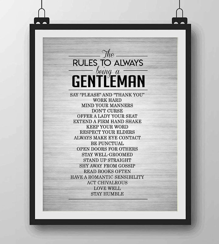 The Rules To Always Being A Gentleman Motivational Wall Art for Men -8 x 10" Typographic Poster Print-Ready to Frame. Perfect Home-Office-Man Cave-School Decor. Great Advice for All Gentlemen!