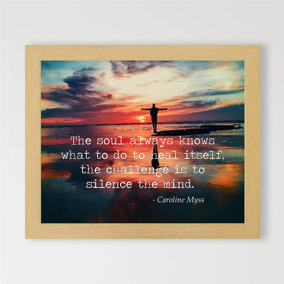 The Challenge Is to Silence the Mind Motivational Quotes Wall Art -10 x 8" Typographic Beach Sunset Print-Ready to Frame. Home-Office-Yoga Studio-School Decor. Great Zen Advice for Meditation!